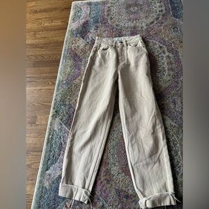 Zara High Rise Mom Fit Beige Jeans Raw Hem size 0